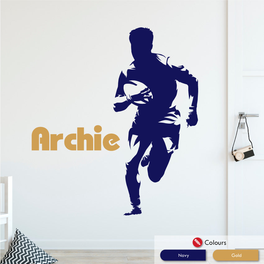 
            
                Load image into Gallery viewer, Rugby Personalised Bedroom Wall Art Sticker Navy &amp;amp; Gold
            
        