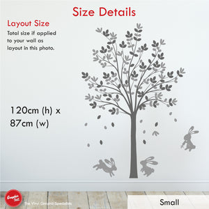 
            
                Load image into Gallery viewer, Tree &amp;amp; Bunny Rabbits nursery wall art decal size small 120cm x 87cm
            
        