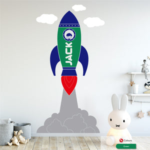 
            
                Load image into Gallery viewer, Space rocket personalised nursery wall sticker green
            
        