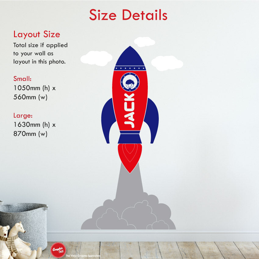 
            
                Load image into Gallery viewer, Space rocket personalised nursery wall sticker sizes
            
        
