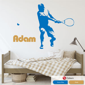 
            
                Load image into Gallery viewer, Boys Tennis Personalised Wall Decal Azure Blue &amp;amp; Gold
            
        