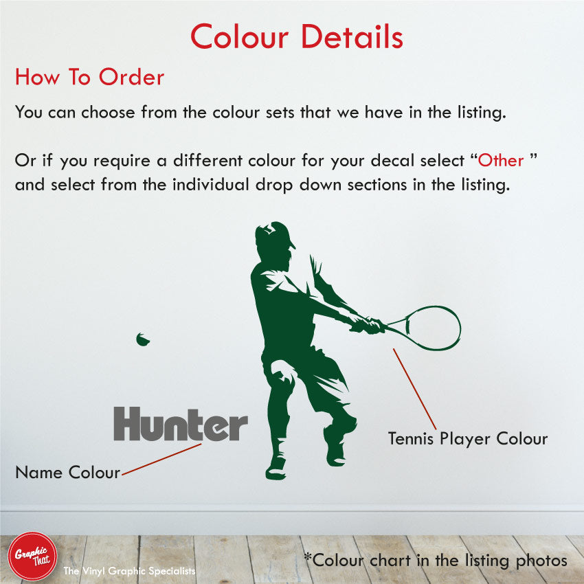 
            
                Load image into Gallery viewer, Boys Tennis Personalised Wall Decal Colour Details
            
        