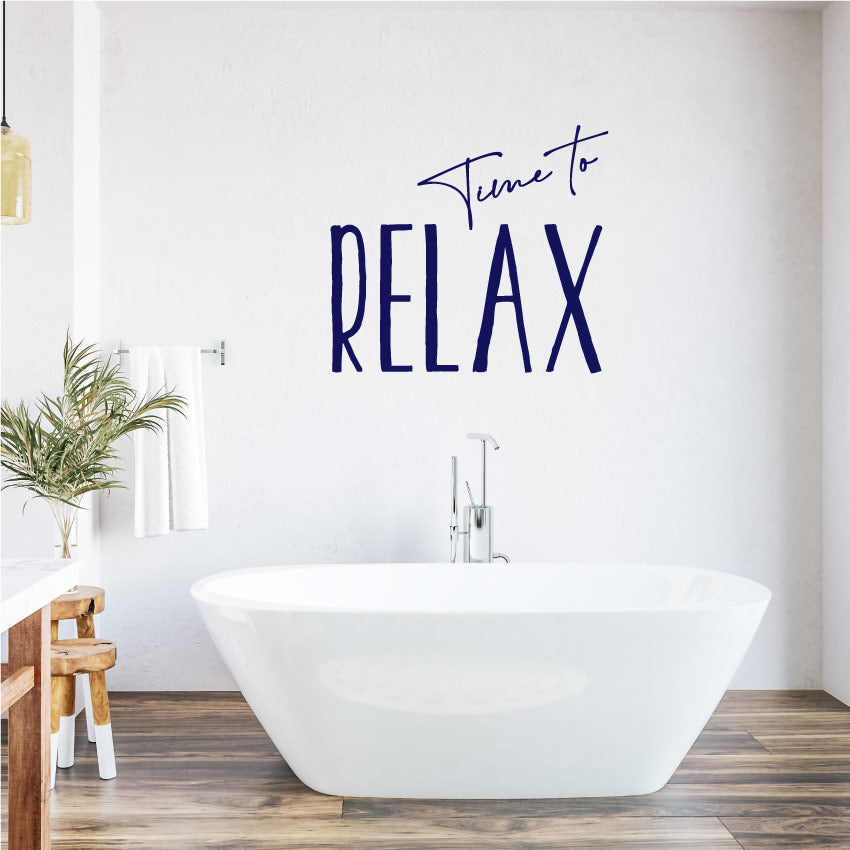 Time to relax bathroom quote wall sticker navy