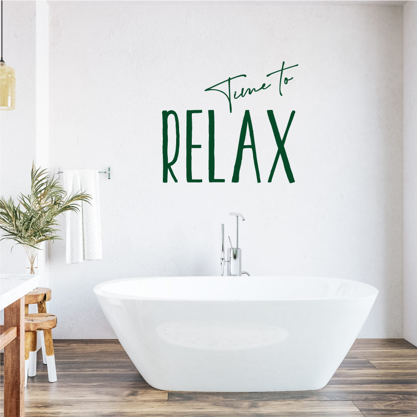 Time to relax bathroom quote wall sticker forest green