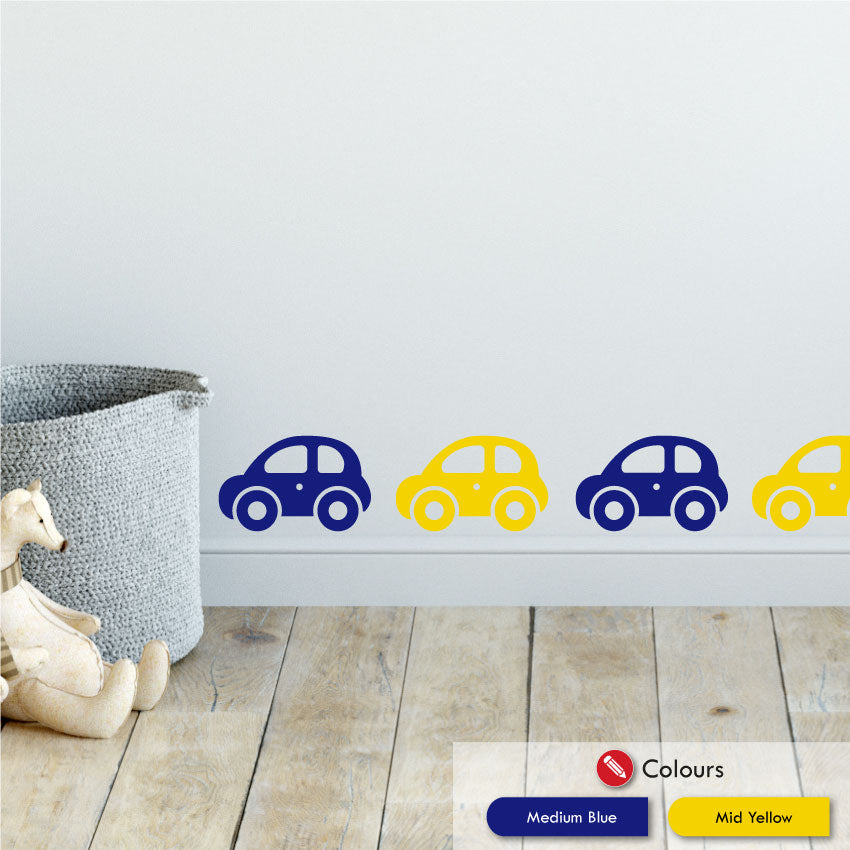 Toy Car Nursery Wall Stickers Medium Blue and Mid Yellow