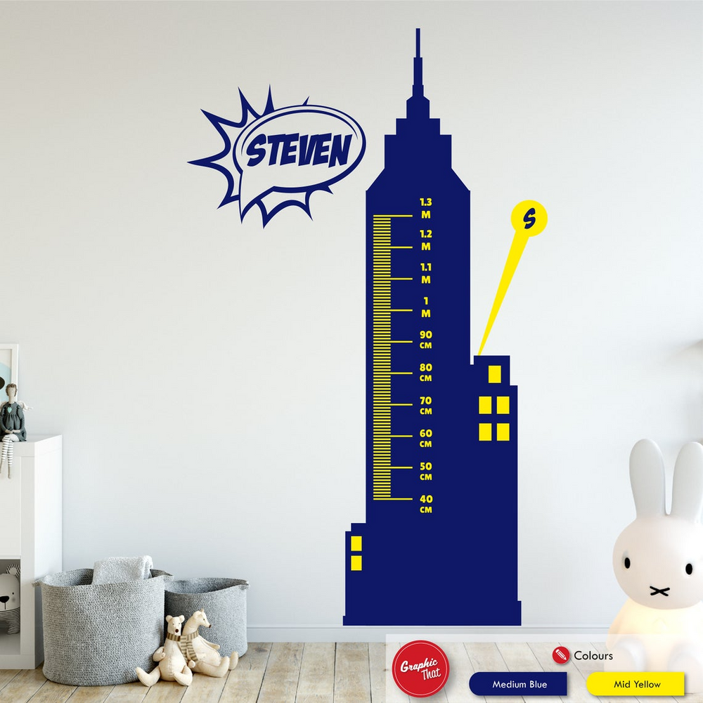 Superhero Personalised Height Chart Wall Sticker