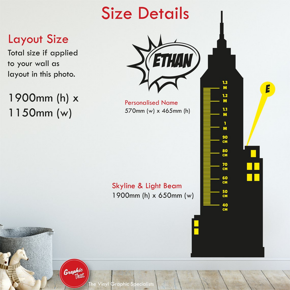 Superhero Personalised Height Chart Wall Sticker