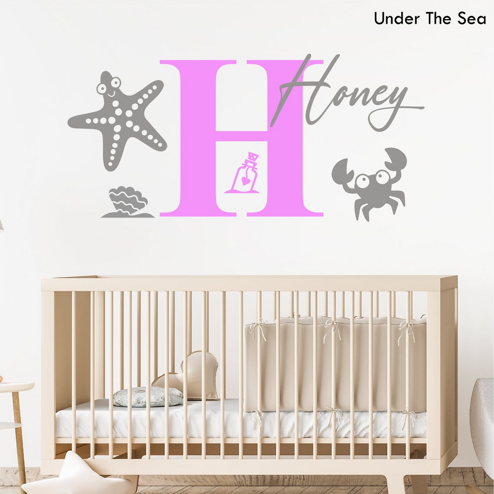 
            
                Load image into Gallery viewer, Girls Name &amp;amp; Initial Personalised Wall Sticker
            
        
